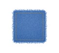 Denim square shape with stitches. Torn jean patch with seam. Vector realistic illustration on white background Royalty Free Stock Photo