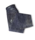 Denim texture in close up view with copy space isolate on white background with clipping path. Blue jeans pattern no seam with