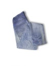Denim texture in close up view with copy space isolate on white background with clipping path. Blue jeans pattern no seam with