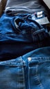 Denim trousers jeans pants drawer folded Royalty Free Stock Photo