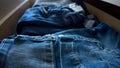 Denim trousers jeans pants drawer folded Royalty Free Stock Photo