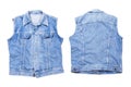 Denim vest set, set of denim vest, jeans vest front back view. Folded Vest isolated on white background copy space