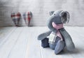 Denim vintage elephant, handmade, on a light wooden background