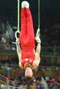 Denis Abliazin of Russian Federation competes at the Men`s Rings Final on artistic gymnastics competition at Rio 2016 Olympic Game Royalty Free Stock Photo