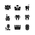 Denistry black glyph icons set on white space