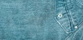A denium blue jean closeup, banner with space for text. View of old jeans details Royalty Free Stock Photo