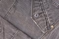 A denium gray jean pocket closeup, banner with space for text. Denim background, texture Royalty Free Stock Photo