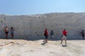 Denizli, Turkey. - July 20.2019. Tourists walk on a snow-white terraces at Pamukkale