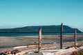 Denman Island, Vancouver Island, British Columbia, Canada: the typical beach atmosphere; driftwood on the gravel sand and Royalty Free Stock Photo