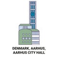 Denmark, Aarhus, Aarhus City Hall travel landmark vector illustration