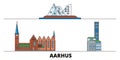 Denmark, Aarhus flat landmarks vector illustration. Denmark, Aarhus line city with famous travel sights, skyline, design