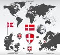 Denmark administrative divisions map and Denmark flags icon set