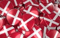 Denmark Badges Background - Pile of Danish Flag Buttons.