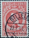 DENMARK - CIRCA 1945: A postage stamp from Denmark showing a portrait of King Christian X on the occasion of his 75th birthday