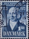 DENMARK - CIRCA 1973: A postage stamp from Denmark showing a portrait from P.C. Abildgaard. Text: Royal Veterinary School in Chris