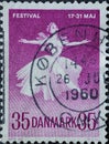 DENMARK - CIRCA 1962: A postage stamp from Denmark showing a dancer from the Balett Sylfiden. Ballet and music festival 1962