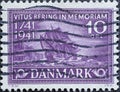 DENMARK - CIRCA 1941: A postage stamp from Denmark showing a historic sailing ship by Vitus Behring after the stranding on Bering