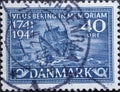 DENMARK - CIRCA 1941: A postage stamp from Denmark showing a historic sailing ship by Vitus Behring after the stranding on Bering