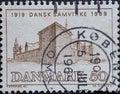 DENMARK - CIRCA 1969: A postage stamp from Denmark showing a picture of Kronborg Castle, Helsingor. Text: `Dansk Samvirke` Organ Royalty Free Stock Photo