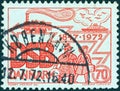 DENMARK - CIRCA 1972: A stamp printed in Denmark shows Locomotive Odin, Ship and Passengers, circa 1972.