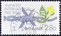 DENMARK - CIRCA 1986: A stamp printed in Denmark shows barbed wire and leaves, circa 1986.