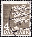 DENMARK - CIRCA 1946: A stamp printed in Denmark shows National Coat of Arms, circa 1946.