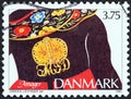 DENMARK - CIRCA 1993: A stamp printed in Denmark shows Gilt-silver brooch with owner`s monogram, Amager, circa 1993.