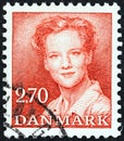 DENMARK - CIRCA 1982: A stamp printed in Denmark shows Queen Margrethe II. Royalty Free Stock Photo