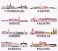 Denmark main cities cityscapes in rich pastel bright colorful palette. Magic aesthetics style