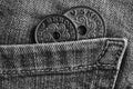 Denmark coins denomination is 5 and 2 krone crown in the pocket of old worn denim jeans, monochrome shot Royalty Free Stock Photo