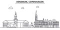 Denmark, Copenhagen architecture line skyline illustration. Linear vector cityscape with famous landmarks, city sights