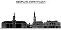 Denmark, Copenhagen architecture vector city skyline, travel cityscape with landmarks, buildings, isolated sights on