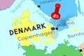 Denmark, Copenhagen - capital city, pinned on political map