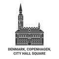 Denmark, Copenhagen, City Hall Square travel landmark vector illustration