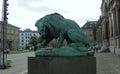 Denmark, Copenhagen, Dantes Plads 7, Ny Carlsberg Glyptotek, sculpture of a lion near the building