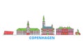 Denmark, Copenhagen line cityscape, flat vector. Travel city landmark, oultine illustration, line world icons