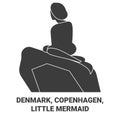 Denmark, Copenhagen, Little Mermaid travel landmark vector illustration