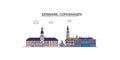 Denmark, Copenhagen tourism landmarks, vector city travel illustration