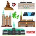 Denmark Copenhagen Travel Set with Architecture and Flag