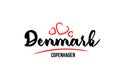 Denmark country with red love heart and its capital Copenhagen creative typography logo design