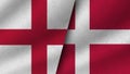 Denmark and England Realistic Two Flags Together