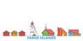 Denmark, Faroe Islands line cityscape, flat vector. Travel city landmark, oultine illustration, line world icons