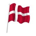 Denmark flag on flagpole waving in wind. Danish flag red with white cross vector isolated object illustration Royalty Free Stock Photo