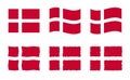 Denmark flag vector illustration set, official colors of Kingdom of Denmark flag