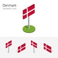 Denmark flag, vector set of 3D isometric icons Royalty Free Stock Photo