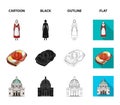Denmark, history, restaurant, and other web icon in cartoon,black,outline,flat style.Sandwich, food, bread, icons in set Royalty Free Stock Photo