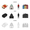 Denmark, history, restaurant, and other web icon in cartoon,black,outline style.Sandwich, food, bread, icons in set Royalty Free Stock Photo