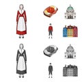 Denmark, history, restaurant, and other web icon in cartoon,monochrome style.Sandwich, food, bread, icons in set Royalty Free Stock Photo