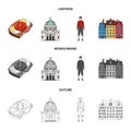 Denmark, history, restaurant, and other web icon in cartoon,outline,monochrome style.Sandwich, food, bread, icons in set Royalty Free Stock Photo