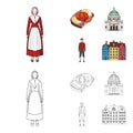 Denmark, history, restaurant, and other web icon in cartoon,outline style.Sandwich, food, bread, icons in set collection Royalty Free Stock Photo